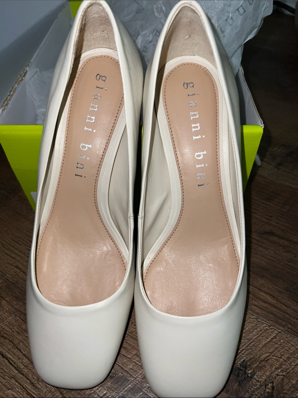 Gianni Bini Women's Cream Square-Toe Leather Pumps